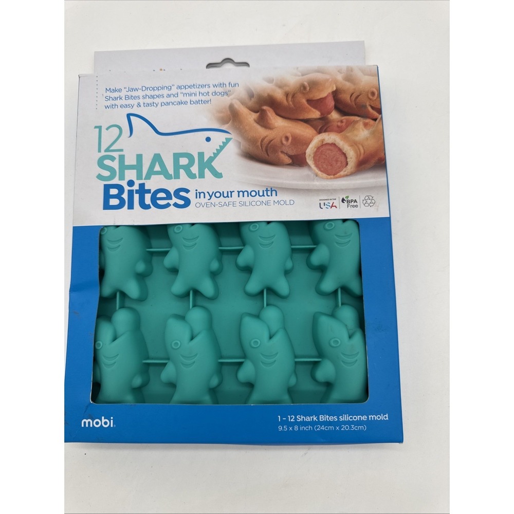 NEW-Mobi 12 Shark Bites Oven-Safe 9.5" x 8" Silicone Kitchen Baking Mold